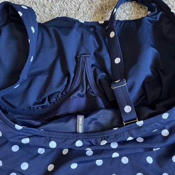 Lands' End Swimsuit Navy Blue White Polka Dot Tankini Top 18D and Skirt 18 - Picture 5 of 9